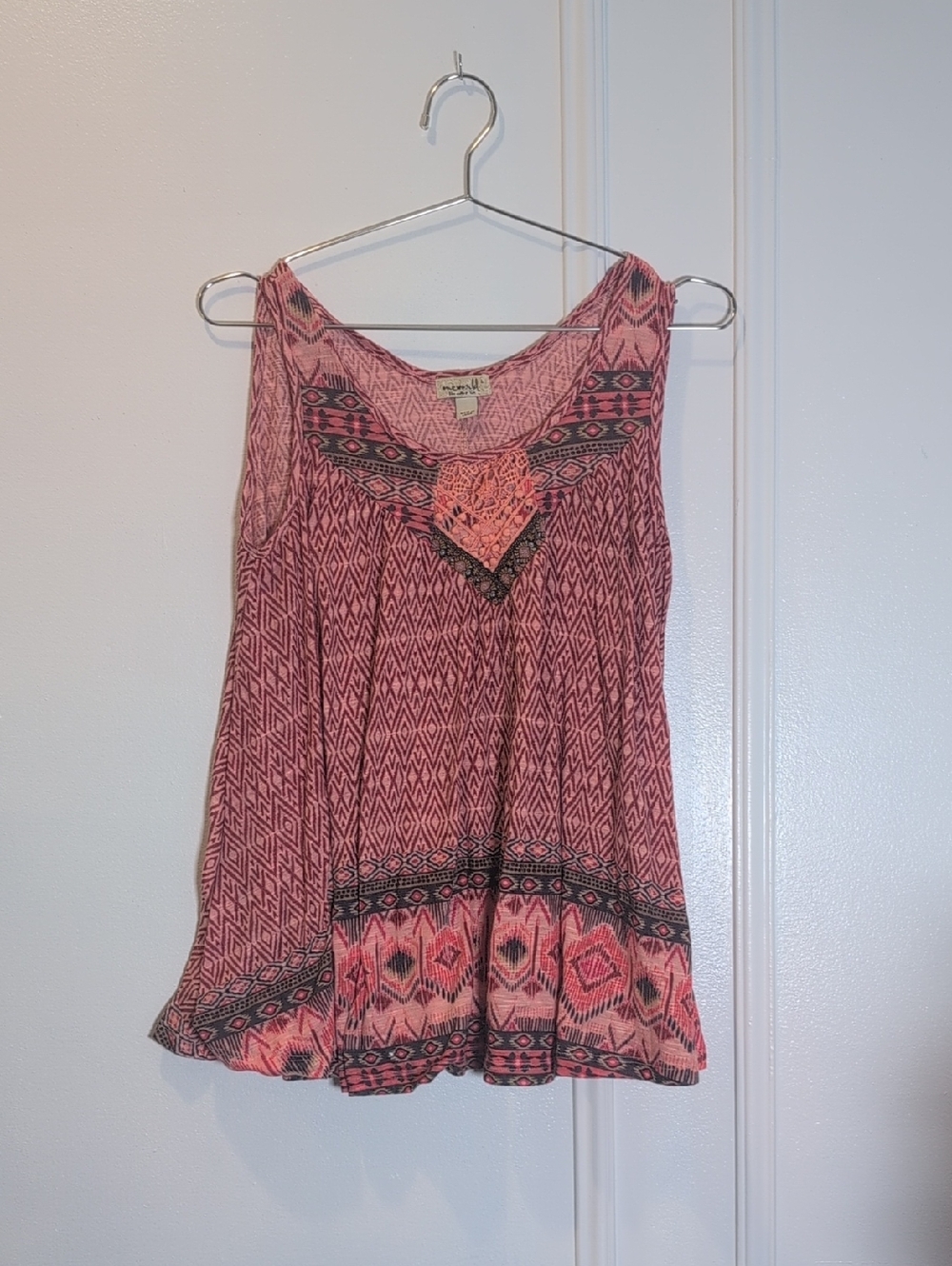 ONE WORLD Pink Patterned Crochet-Trim Sleeveless Camisole